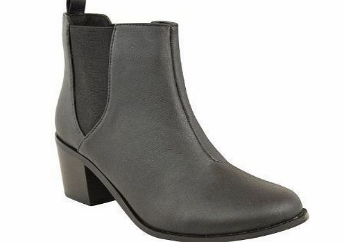 Fashion Thirsty WOMENS LADIES PLAIN LOW MID HIGH HEEL BLOCK ANKLE RIDING CHELSEA BOOTS SHOE SIZE (UK 5 / EU 38 / US 7, Black Faux Leather)