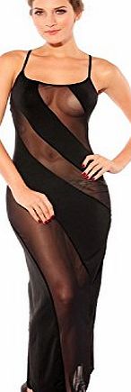 DarlingLove Womens Sheer Mesh Sexy Illusion Lingerie Gowns Underwear Long Dress Black LC6125