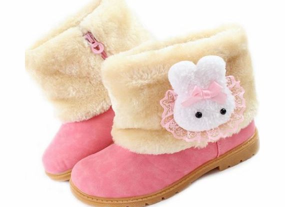 Fashionwu Baby Girls Infant Toddler Winter Fur Shoes Rabbit Snow Boots Pink 15-18 Months