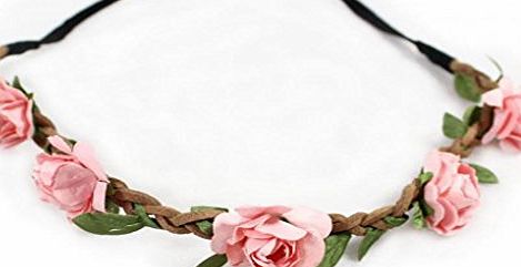 Boho Style Floral Flower Women Hairband Festival Party Wedding Headband Flesh Pink