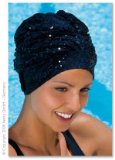 Ladies Black Turban Style Swim Cap with Sequins