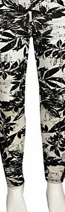 New Girls Kids Tween Black and White Legging Range Age 7-13 Years (11-12, Floral)