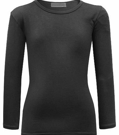 NEW Girls Plain Full Sleeve Top Shirt Size Age 7-13 Years (13, Black)
