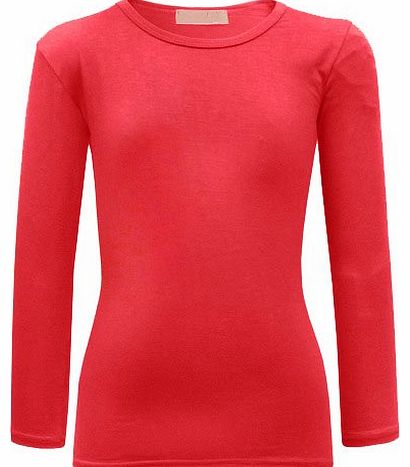 NEW Girls Plain Full Sleeve Top Shirt Size Age 7-13 Years (9-10, Red)