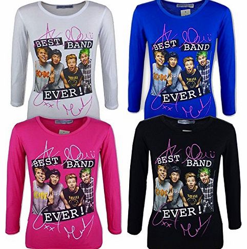 NEW Girls Tween Kids 5 Seconds Of Summer ``Best Band Ever`` PRINT Long Full Sleeves T SHIRT TOP Age 7-13 Years (9-10, Royal)