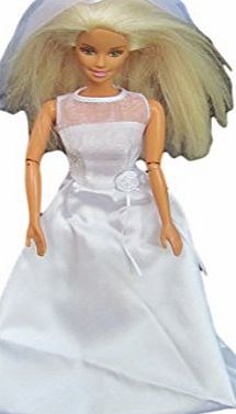 fat-catz-copy-catz Barbie Sindy Dolls Traditional amp; Simple White Wedding Dress lace, netting veil (Not Mattel, doll not included) - By Fat-catz-copy-catz