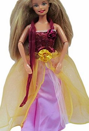 fat-catz-copy-catz Barbie Sindy Dolls Traditional burgandy & yellow net Ball Princess Party Gown Similar to Sleepin