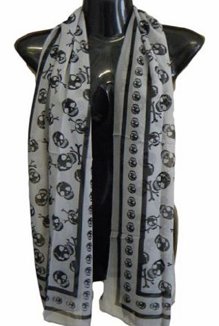 fat-catz-copy-catz Designer Style Inspired Long Grey with Black Skull Ladies Scarf - posted from London by Fat-Catz