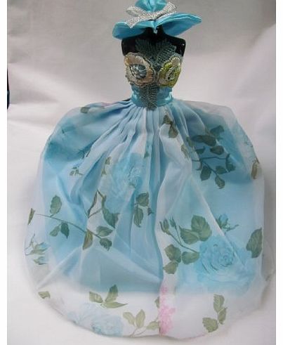 Quality Blue Flowers Barbie Sindy Doll sized dress 3 piece dolls ball gown evening wedding fairy dresses, gloves & cute hat - by Fat-Catz-copy-catz