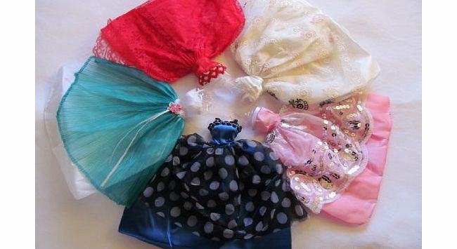 fat-catz-copy-catz Set of 25 Barbie Sindy doll sized items (random selection) = 5x ball gown dresses, 10x shoes/boots &