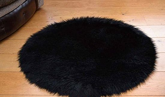 Faux Fur Soft Black Faux Fur Circular Sheepskin Style Rug 68cm Diameter