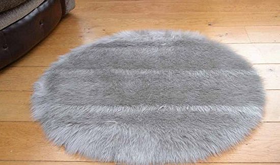 Faux Fur Soft Silver/Grey Faux Fur Circular Sheepskin Style Rug 68cm Diameter