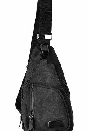 Mens Canvas Unbalance Backpack Shoulder Sling Chest/Hiking Bicycle Bag (Black)