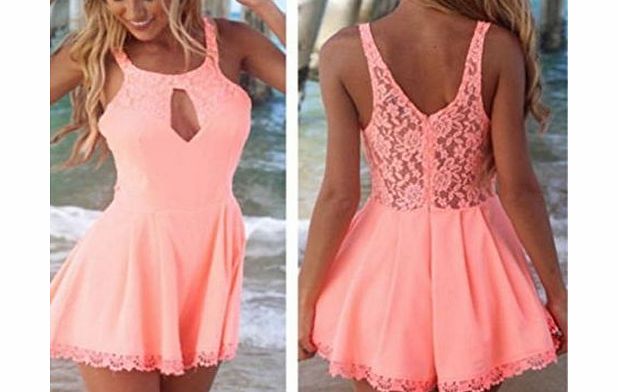 favor best Women Ladies Sexy Lace Shorts Playsuit Summer Celeb Evening Party Dress Pink L