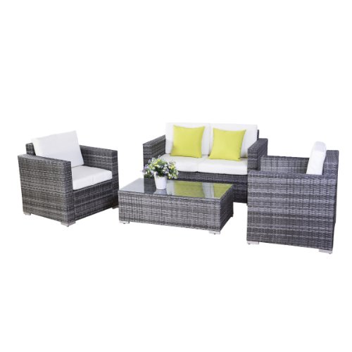 FDS 4pc Outdoor Patio Rattan Corner Sofa Furniture Gardern Set Deck Couch