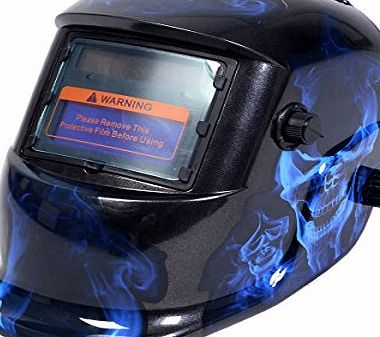 FDS Auto Darkening Welding Helmet Mask Welders Arc Tig Mig Grinding Solar Powered (Skull Blue)