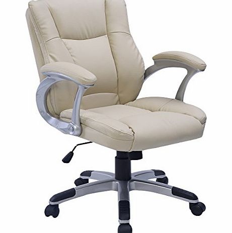 FDS Extra Padded Office Chair Executive Luxury Swivel Adjustable PU Leather Office/Computer Chair (Beige)
