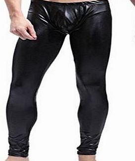 FEESHOW Mens Faux Leather Leggings Long Pants Thermal Underwear Trousers Black Large