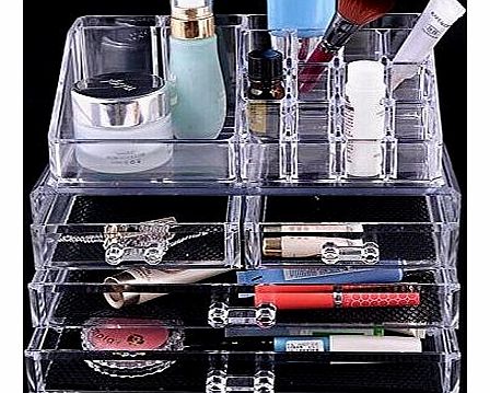 Feibrand (TM) DOUBLE LAYER BEAUTY GLAM CLEAR ACRYLIC COSMETIC DRAWER / MAKE UP NAIL POLISH VARNISH DISPLAY STAND / ORGANISER / RACK / HOLDER CAN ALSO BE USED FOR MAKEUP BRUSH SETS, JEWELLERY AND ARTS A
