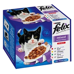 Felix Adult Pouch Mixed Selection in Jelly Cat Food 100gm 24 Pack