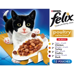 Felix Adult Pouch Poultry Selection in Jelly Cat Food 100gm 12 Pack