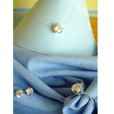 Femme Blue Solitaire CZ Floating Necklace - Choker