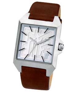 Gents Rectangular Brown Leather Watch