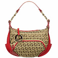 Fendi Beige & Red Zucchino Jacquard Front Pocket Hobo Bag