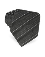 Black Signature Stripe Woven Silk Tie