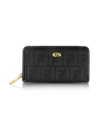 Fendi Black Zucca Canvas and Leather Zip Around Wallet