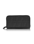Fendi Black Zucca Coated Canvas Zip Around Wallet