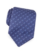 Fendi Blue Mini-Logo Squares Woven Silk Tie