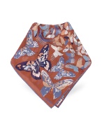 Fendi Brown Logo and Butterflies Chiffon Silk Square Scarf