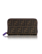 Fendi Brown Zucca Coated Canvas Zip Around Wallet