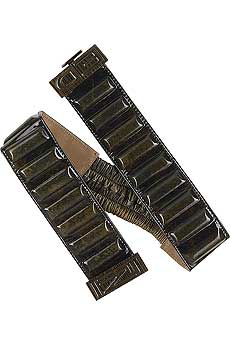 Wood brown patent leather chunky ribbed belt.