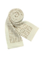 Fendi Cream Logo Knit Wool Long Scarf
