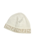 Fendi Cream Logo Knit Wool Skull Cap