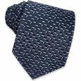 Dark Blue Logoes and Squares Woven Silk Tie