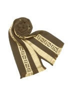 Fendi Dark Brown and Beige Logoed Striped Wool and Silk Scarf