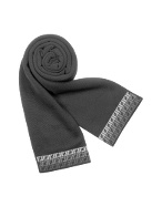 FF Logoed Trim Knit Wool Long Scarf