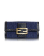 Fendi Forever Blue Zucchino Logoed Buckle Wallet