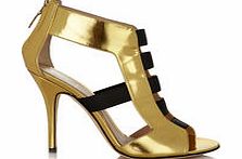 Gold-tone leather cut-out heels
