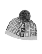 Fendi Gray Logoed Wool Pom Pom Hat