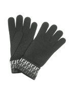 Gray Zucchino Logoed Cuff Knit Wool Gloves