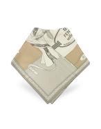 Fendi Light Gray Selleria Logo Print Silk Square Scarf
