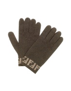 Fendi Logo Cuff Wool and Cashmere Knit Gloves