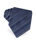Navy Blue Signature Stripe Woven Silk Tie