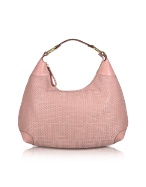 Fendi Pink Woven Leather Logo Hobo Bag