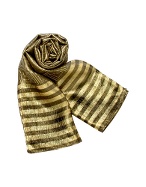 Shimmering Black and Gold Logoed Silk Long Scarf