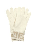 Fendi Womens Zucca Logo Cuff Wool Gloves